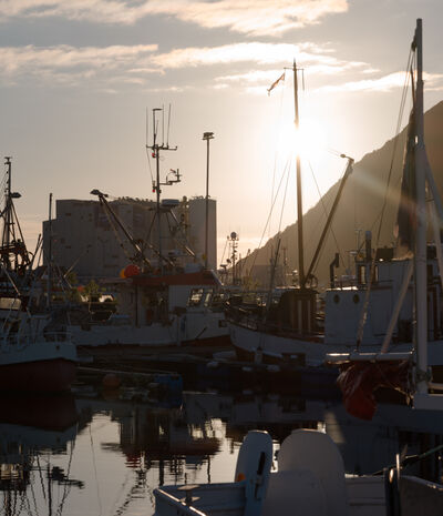 Bilde av Myre havn i solnedgang