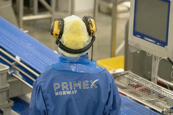 Bilde av en arbeider med ryggen til inne på Primex fabrikken